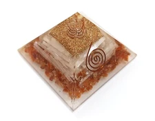 Selenite and Carnelian Chakra Pyramid 75mm orgone pyramid