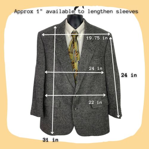 Giacca cappotto sportivo lana Hart Schaffner Marx vintage nero pied de poule uomo 44R - Foto 3 di 11
