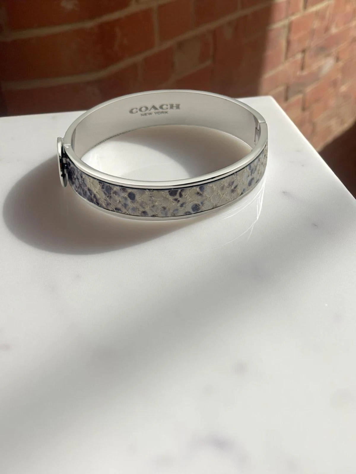 Bracciale Coach Designer Tono Argento Pelle Serpente Cerniera 1 2 Pollice Carrozza Cavalli