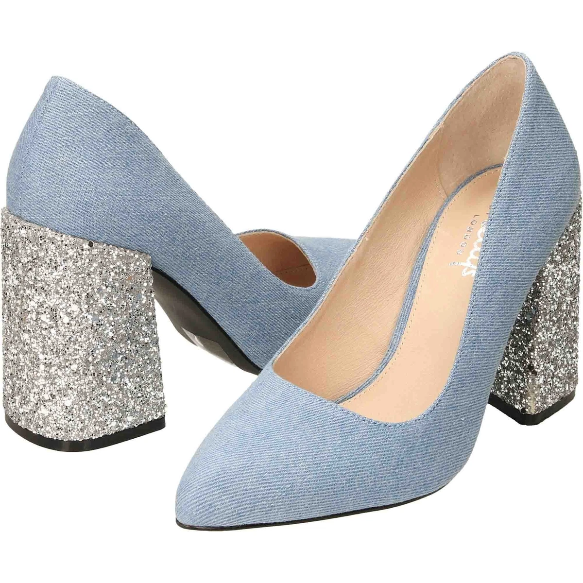 Silver court shop shoes block heel