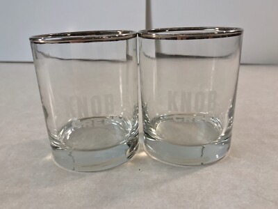 (2) Knob Creek Bourbon Chrome Silver Rimmed Rocks Glasses Whiskey Cocktail Rye