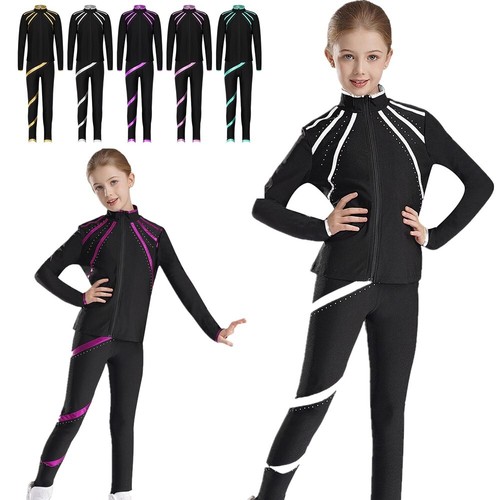 Kids Girls Sports Suit Workout Tracksuit Slim Fit Sweatshirt With Pants Yoga - Picture 2 of 70