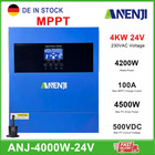 4000W 24V Hybrid Off-Grid Solar Inverter MPPT 100A 220V/230V 500V Pure Sine Wave