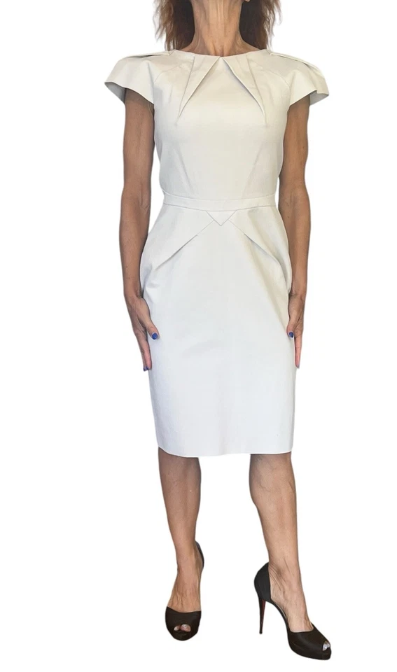 F/W 2007 RM by Roland Mouret Mujer Luna Vaina Vestido Plisado Manga Gorra 6/8 $2250 Foto 4 de 4