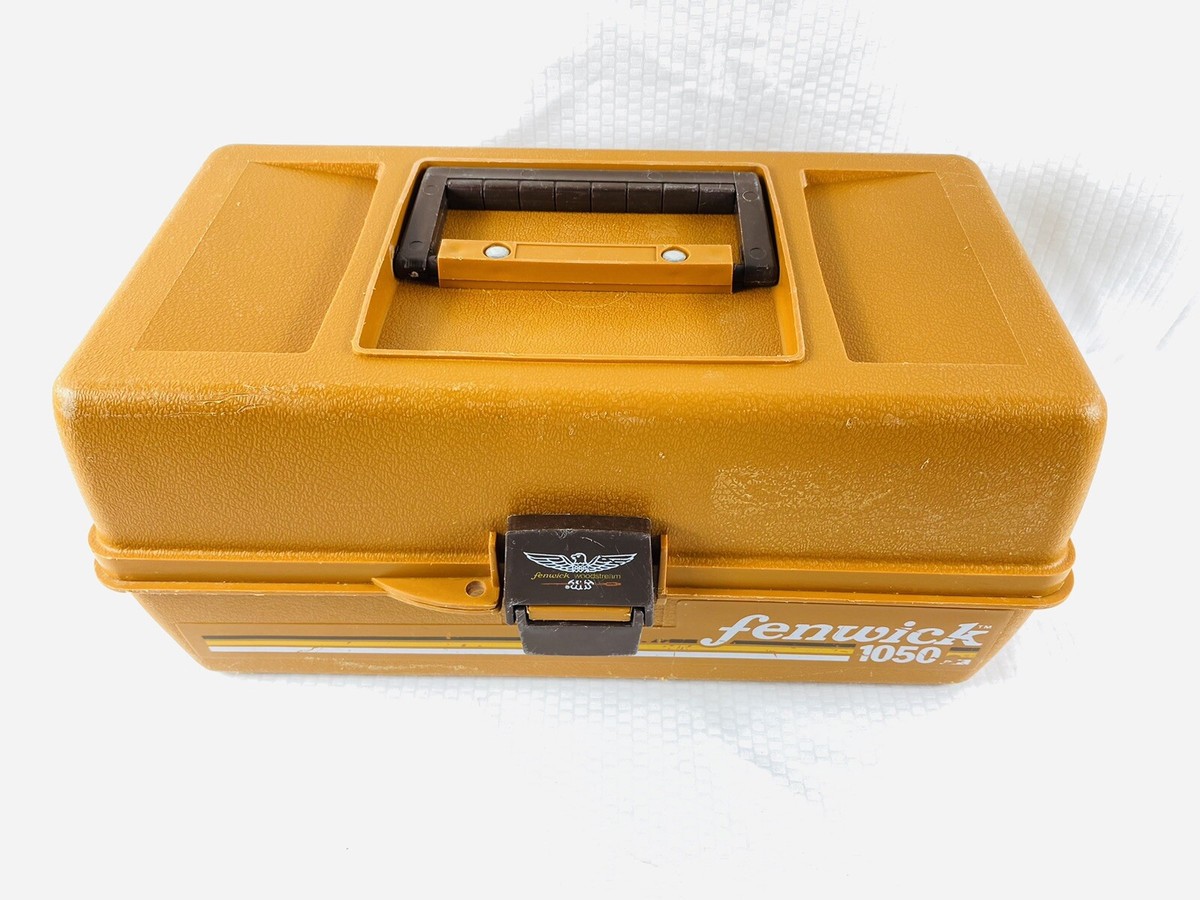 Vintage Fenwick 1050 Plastic Orange Fishing Tackle Box w/2 Tray