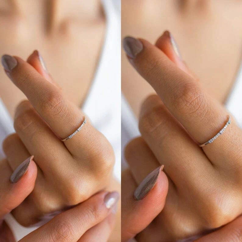 Обручальное кольцо с тонким бриллиантом 14 карат с золотым ободком обручальное кольцо вечность бриллиант драгоценный камень - Изображение 2 из 3