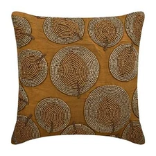Square Sofa Cushion Cover Gold 16"x16", Home Decor Silk - Gold Round Leaves