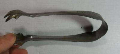 VINTAGE ANTIQUE CLAWED ICE TONG MADE IN USA SILVER COLOR METAL