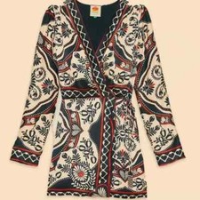 NEW Farm Rio Black Passion Scarf Mini Wrap Dress size S #D7816