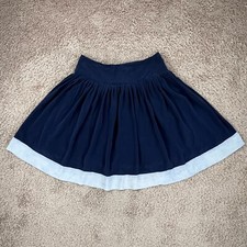 LAUREN RALPH LAUREN Navy Blue Gray Silk A-Line Layered Skirt Womens 12 Y2K