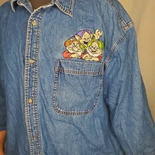 Vintage 80's Disney Snow White Seven Dwarfs Denim Button-Down Shirt Size 2X