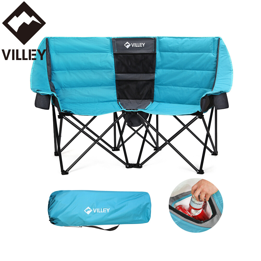 VILLEY Double Camping Chair w/Cooler Bag, Extra Wide Loveseat, Heavy Duty