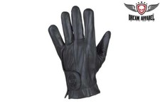Black Full Finger Genuine Leather Motorcycle Biker Riding Gel In Palm Gloves
