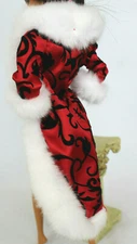 Red Satin Coat Jacket White Fur Barbie Doll Fashion Accessory fit Model Muse TNT