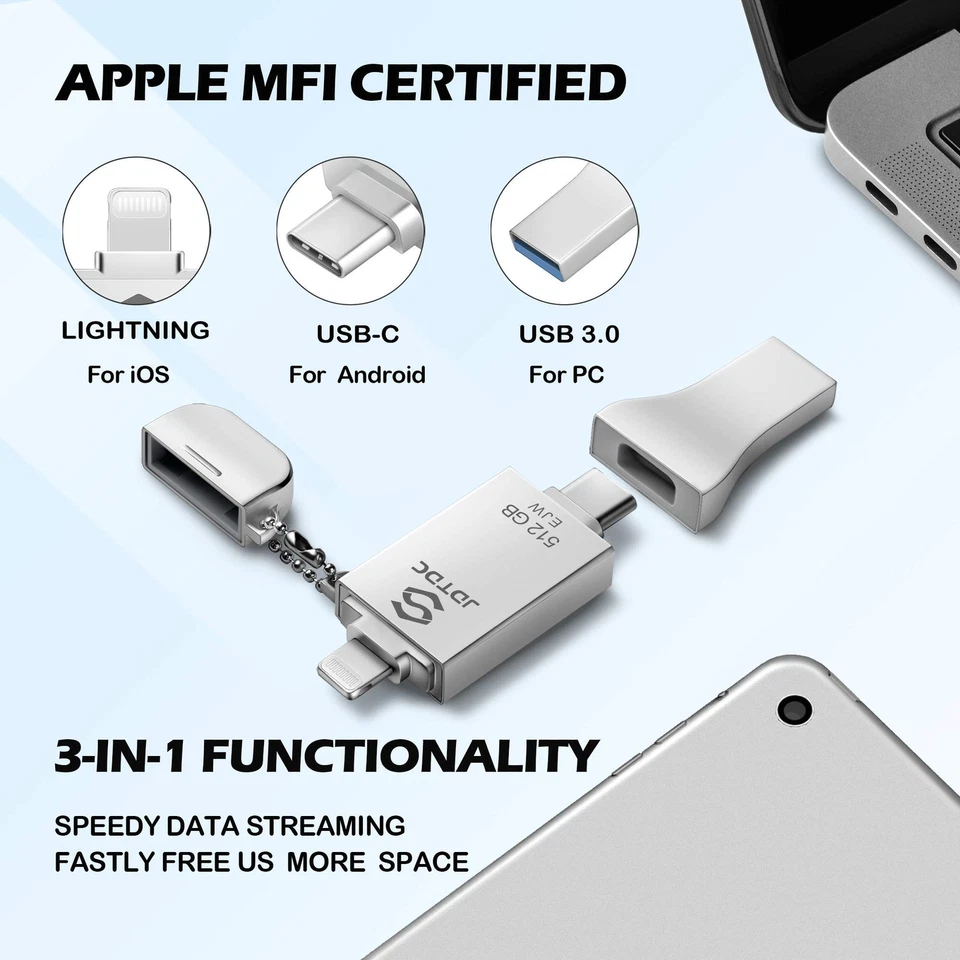 512GB Apple MFi Certified iPhone-Photo-Stick, 3 in 1 USB3.0 iOS-Flash-Drive, ... - Image 2 of 4