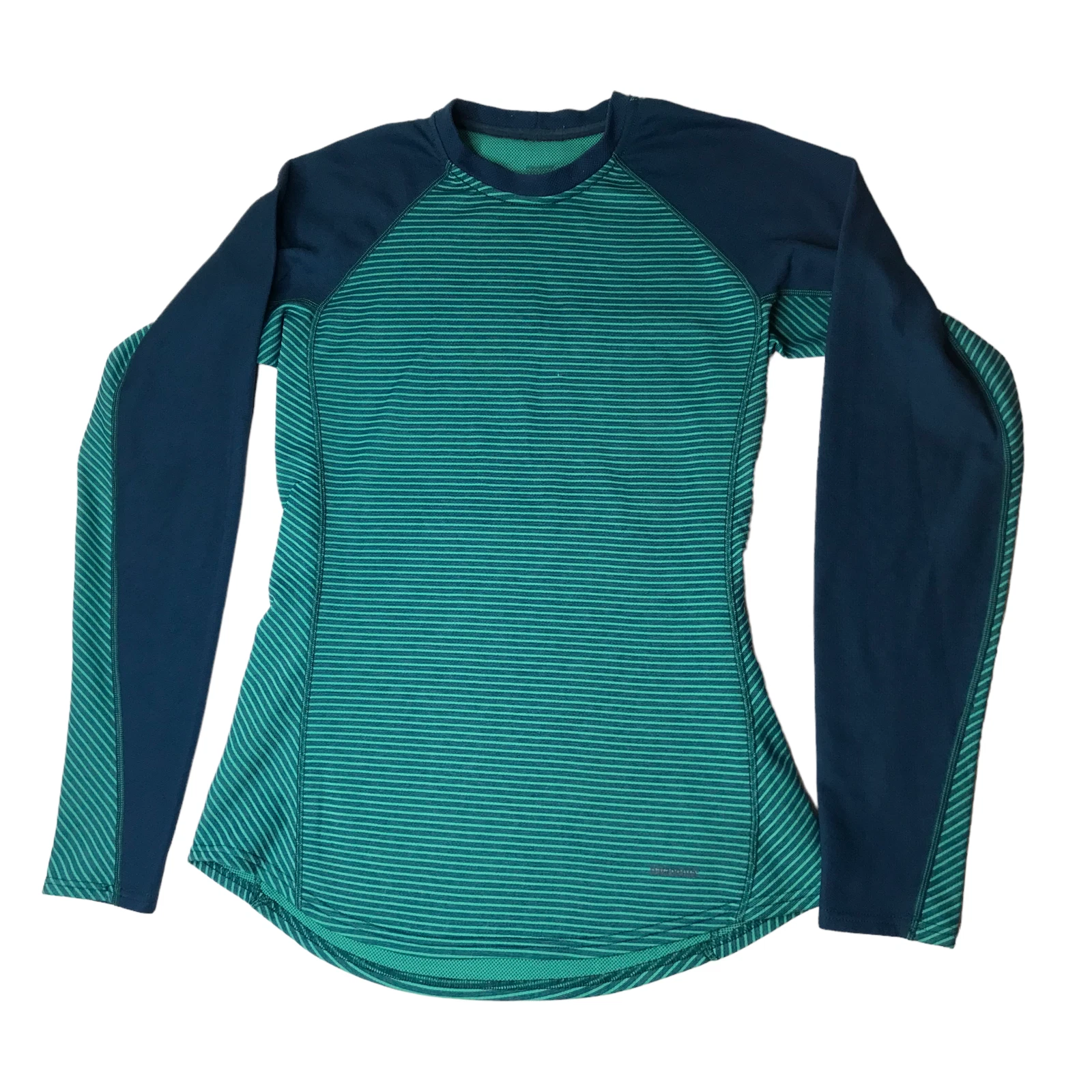 PATAGONIA Striped Shirt, Long Sleeve Green Blue. Size Women's Medium Base Layer