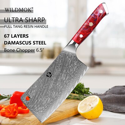 WILDMOK Damascus VG10 Steel Resin Handle Kitchen Heavy Duty Bone Chooper Knives