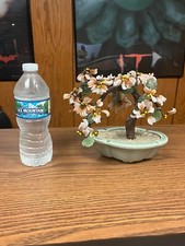 VINTAGE 1970'S GLASS CHINESE SAKURA PINK CHERRY BLOSSOM 8'' BONSIA TREE