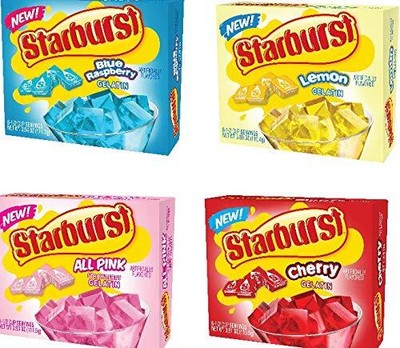 Starburst Gelatin variety pack, 4 flavor Lemon, Blue Raspberry, All pink Stra...
