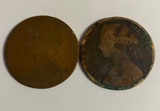 A pair 1860 & 1864 Victoria One Penny Bronze Coin See Photo s.