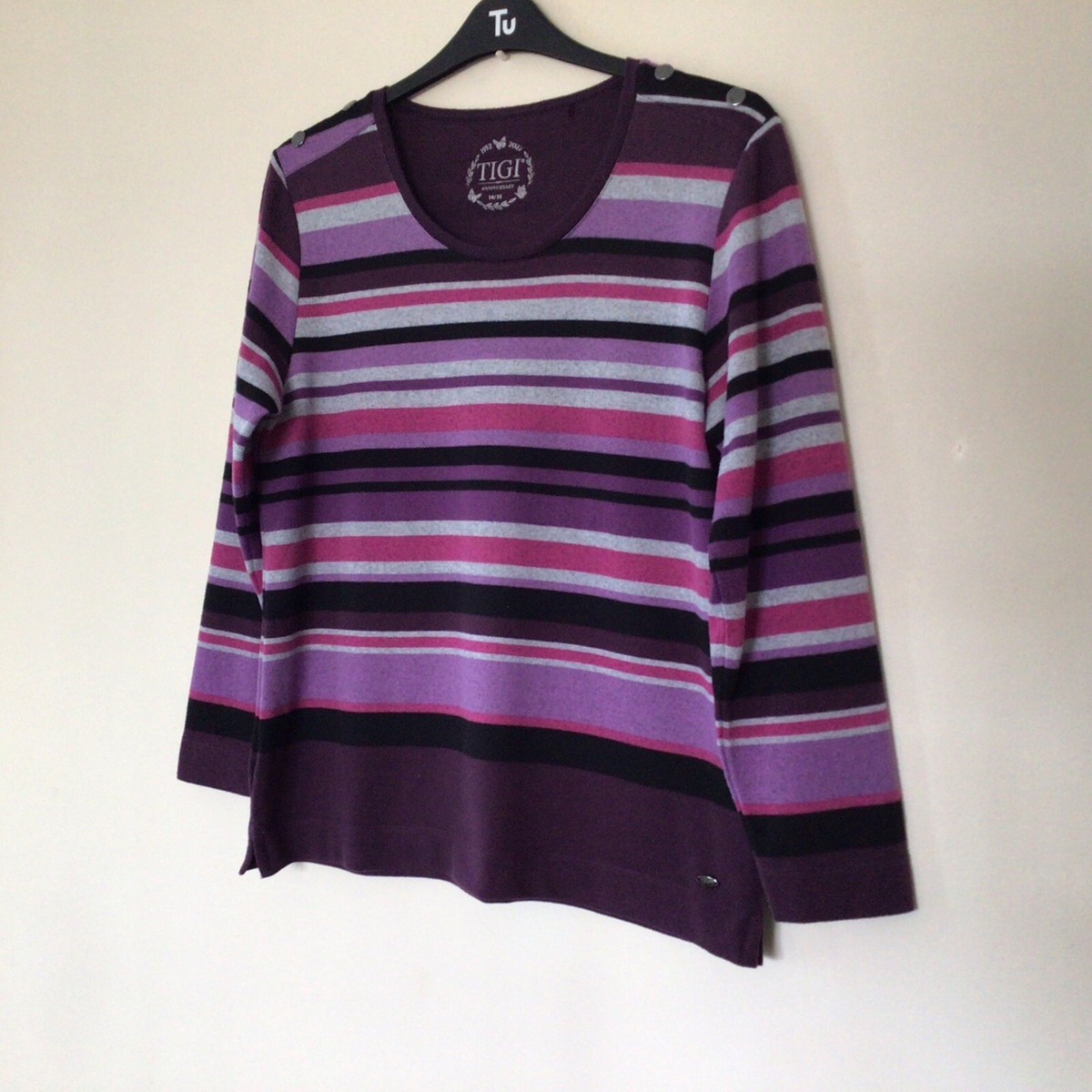 Tigi Size 14/16 Plum And Lilac Striped Long Sleeved Jumper £28