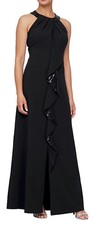 Women  s Formal Dress Size 18 SLNY Black Tie Sequin Cascade Sequin Ruffle Halter