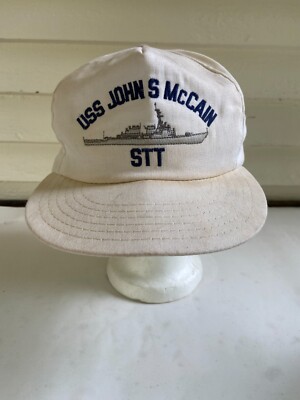 USS John S McCain DDG 56 Cap Hat Adult Trucker Snapback Vintage White Nylon Poly