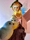 Solar Powered Fairy And Bird Friends On Log Birds And Fairy Wings Light Up. 8”