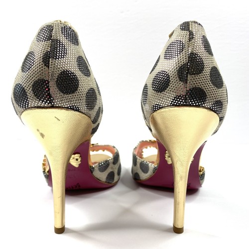 Betsey Johnson Damen hoher Absatz offene Zehenpartie Pumps gepunktet gold Leder 7,5 NEU - Bild 5 von 9