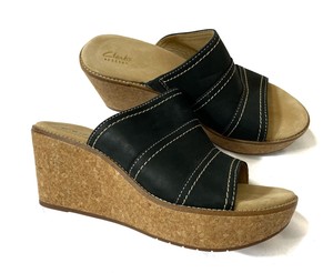 clarks black suede wedge shoes