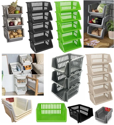 KITCHEN STORAGE STACKING STACKABLE BASKET FRUIT VEGETABLE RACK 1 2 3 4 5 TIER