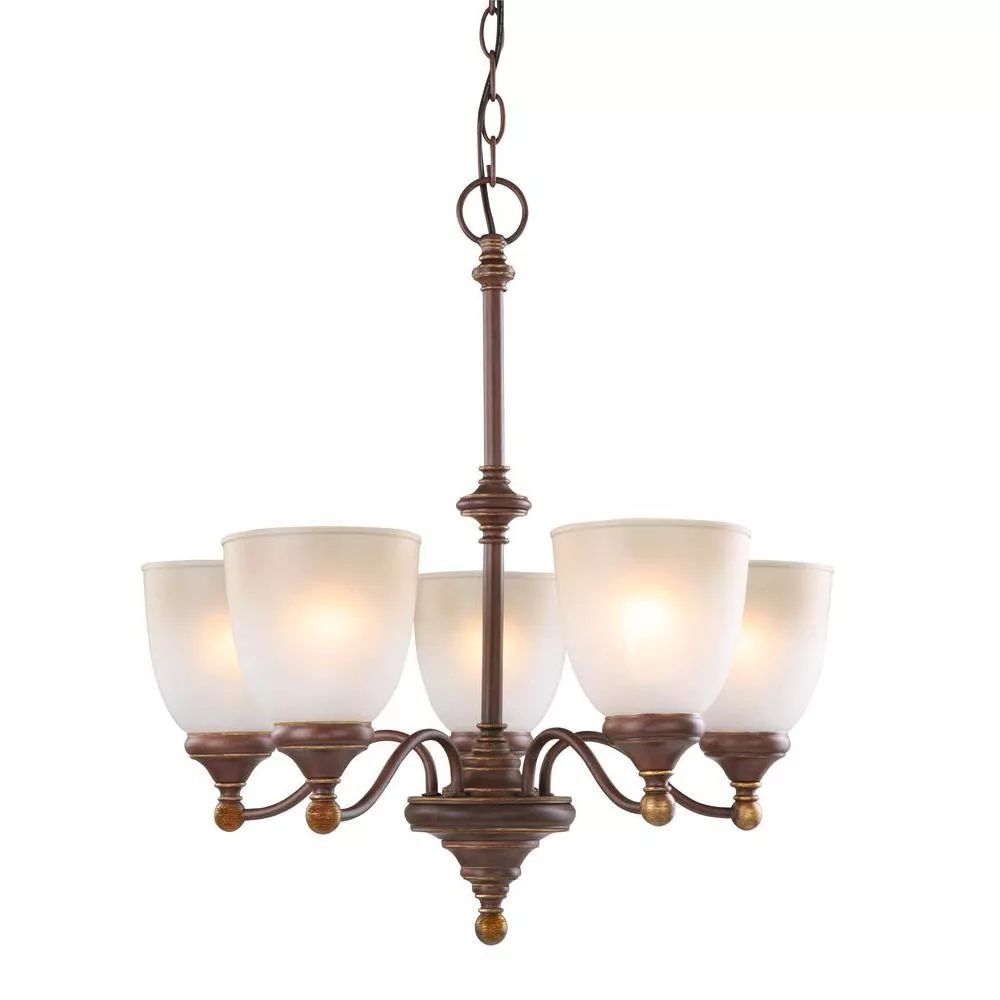 Hampton Bay Ceiling 5 Light Chandelier Lighting Tea Stained Glass Shade BRONZE