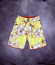 Vintage Billabong Board Shorts Size 31 Y2K Surfer Hibiscus Floral Yellow Red
