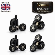 Pack of 4x Twin Shower Door Rollers Runners Wheels Top or Bottom 25mm Dia Black