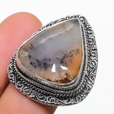 Dendrite Opal Gemstone Handmade 925 Sterling Silver Jewelry Ring Size 9 n723