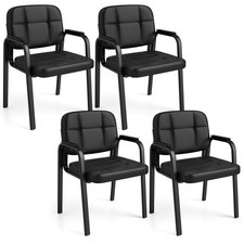 Leather Office Reception Chairs Set of 4 w/Padded Armrests, Metal Frame for Home