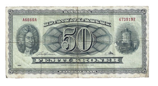 Denmark 💥1966 National Bank ... 50 Kroner✨ Lot #6624