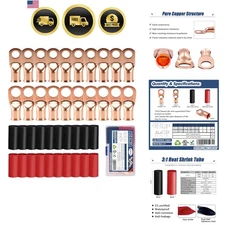 Heavy Duty Copper Wire Lugs Connectors 1/0 AWG Battery Ring Terminals Kit