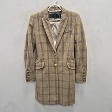 Holland Cooper Highgrove Check Tweed Single Breast Blazer Mid Lenght Coat Uk 8