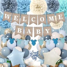 Baby Shower Decorations- Boy Baby Shower Decor Set with- Welcome Dusty Blue
