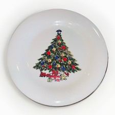 Vintage Joan Shiang Christmas Tree Dinner Plates Set Of 6 Gold Trim Holiday