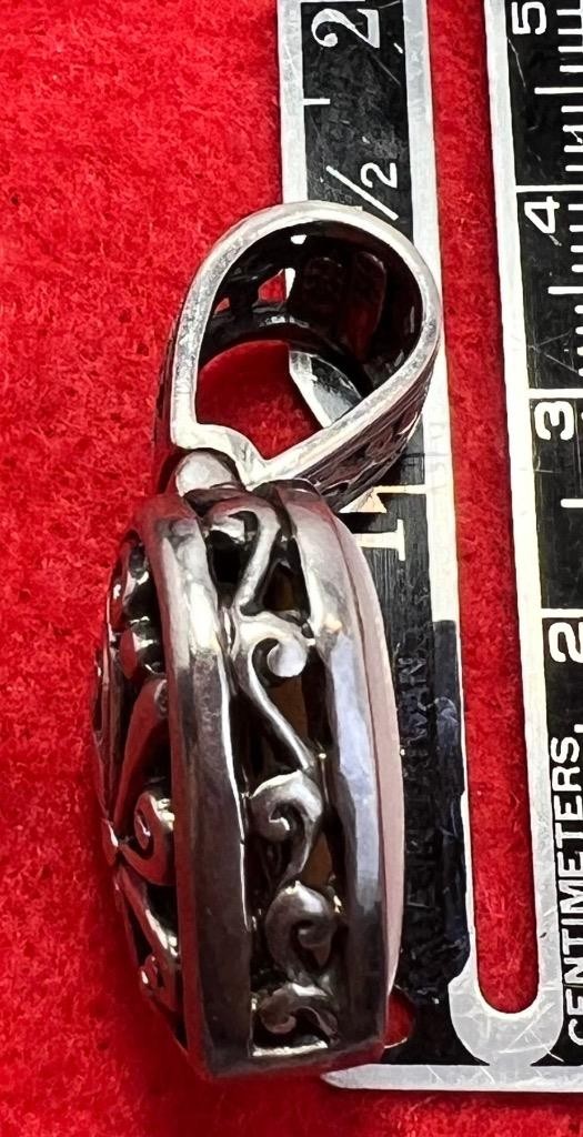 925 FAS Sterling Silver Scroll Pattern Heart MoP … - image 3