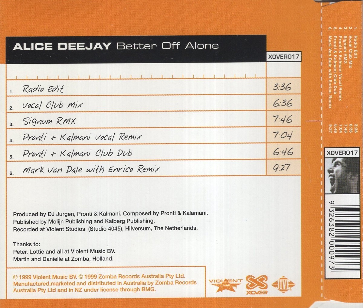 ALICE DEEJAY - BETTER OFF ALONE CD SINGLE [1999] | eBay