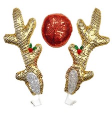 16.5 Sequined Reindeer Antlers Nose Christmas Car Kit Products, Beige
