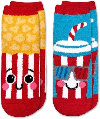 Jefferies Socks Boys Movie Night Fuzzy Non-Skid Slipper Socks 2 Pair Pack