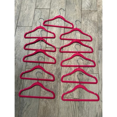 10 Pack Hot Pink Velvet Slim Non Slip Hangers Clothes Garment Organizer Metal