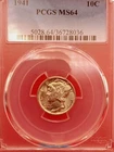 1941 Mercury Dime PCGS MS64