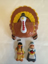 3 Vtg J.S.N.Y Thanksgiving Magnets Turkey Pilgrim Girl & Indian