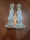 2 Vintage White Swirl Avon Glass Candlestick Holders Opalescent Perfume Bottle