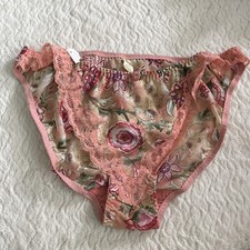 Vintage Y2k Victorias Secret Panties LG Peach Gold Label Floral Lace Rare Sheer